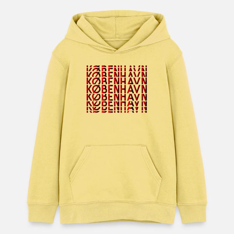 Motif typographique néon de Copenhague - Sweat à capuche ado bio Stanley/Stella - jaune viva 