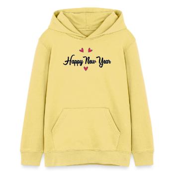 HAPPY NEW YEAR - Sweat à capuche ado bio Stanley/Stella - jaune viva  - Devant - AI Model Teenager Female light (150cm)