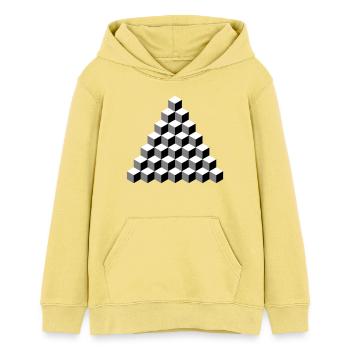 Isometrische Würfelpyramide - Teenager Organic Hoodie Mini Cruiser von Stanley/Stella - Gelb Viva  - Vorne - AI Model Teenager Female light (150cm)