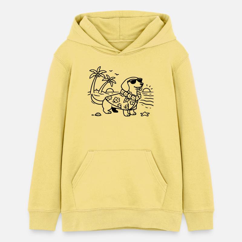 Vacances à Hawaï, mode vacances, teckel avec chien - Sweat à capuche ado bio Stanley/Stella - jaune viva 