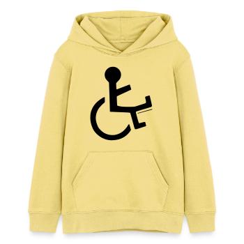 Rollstuhlfahrer mit gebrochenem Bein # - Teenager Organic Hoodie Mini Cruiser von Stanley/Stella - Gelb Viva  - Vorne - AI Model Teenager Female light (150cm)