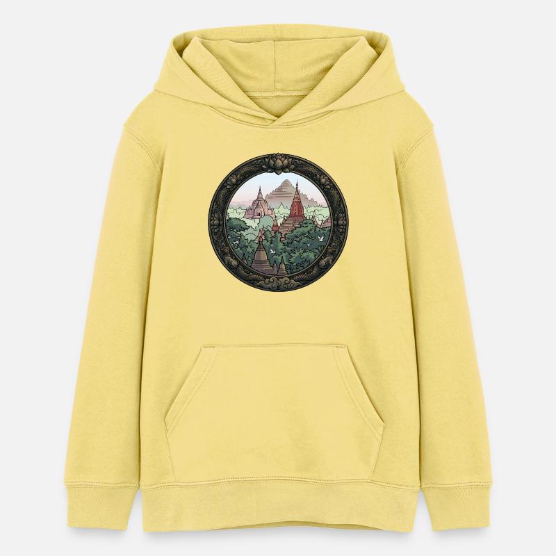 Art circulaire du temple de la jungle - Sweat à capuche ado bio Stanley/Stella - jaune viva 