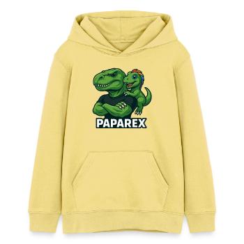 Paparex Dino Papa Shirt Vater & Kind - Teenager Organic Hoodie Mini Cruiser von Stanley/Stella - Gelb Viva  - Vorne - AI Model Teenager Female light (150cm)
