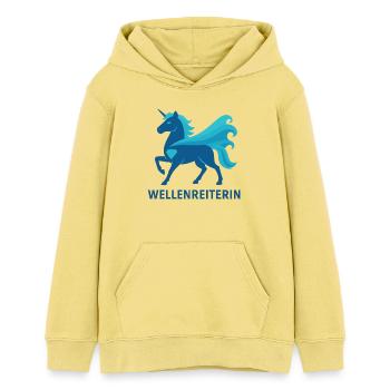 Proud Wave Rider, Unicorn Power, Sea - Teens Organic Hoodie by Stanley/Stella - viva yellow  - Front - AI Model Teenager Female light (150cm)