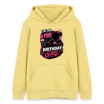 I'm The K Pop Birthday Girl - Teenager Organic Hoodie Mini Cruiser von Stanley/Stella - Gelb Viva  - Vorne - AI Model Teenager Female light (150cm)