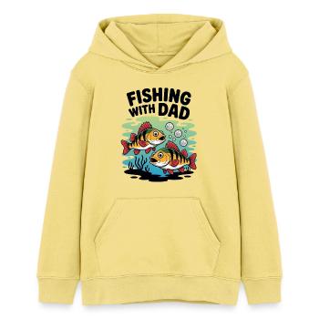 Pêche avec papa le week-end - Sweat à capuche ado bio Stanley/Stella - jaune viva  - Devant - AI Model Teenager Female light (150cm)