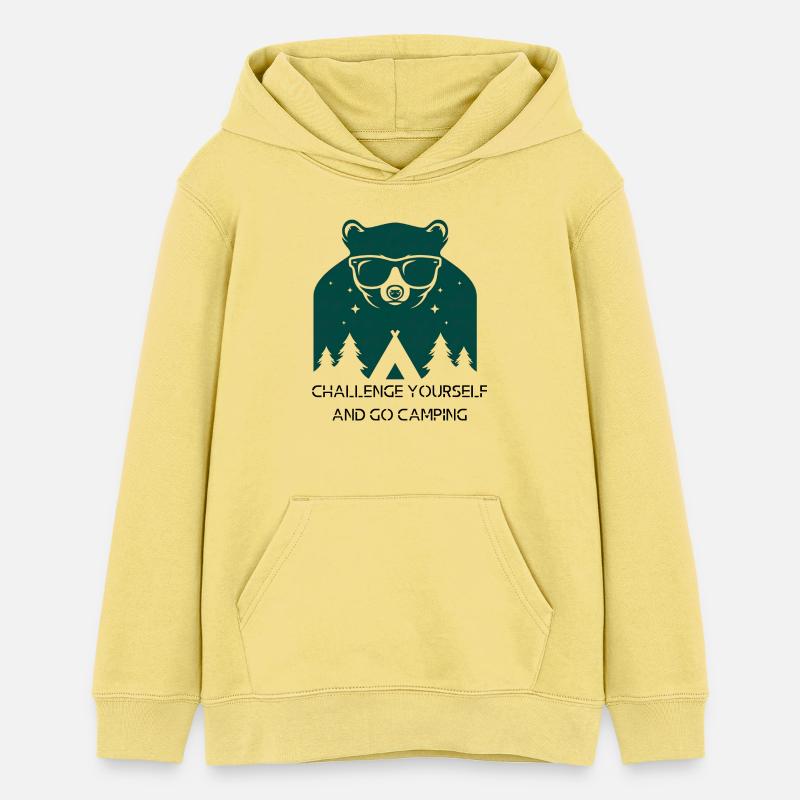 Challenge yourself and go camping - Sweat à capuche ado bio Stanley/Stella - jaune viva 