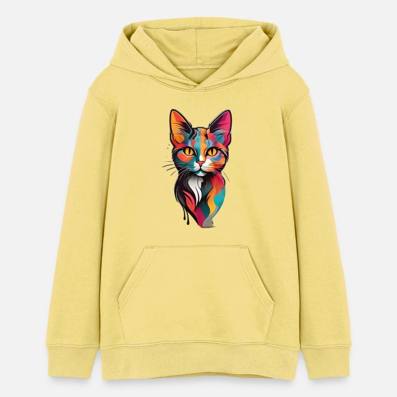 Visage de chat coloré - Sweat à capuche ado bio Stanley/Stella - jaune viva 