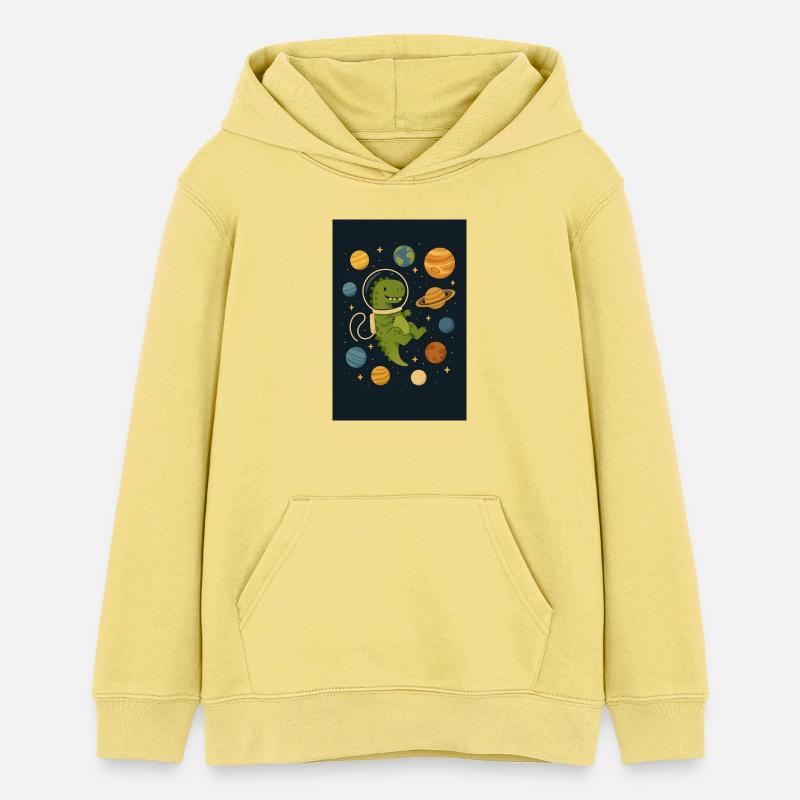 Dino dans l’espace - Sweat à capuche ado bio Stanley/Stella - jaune viva 