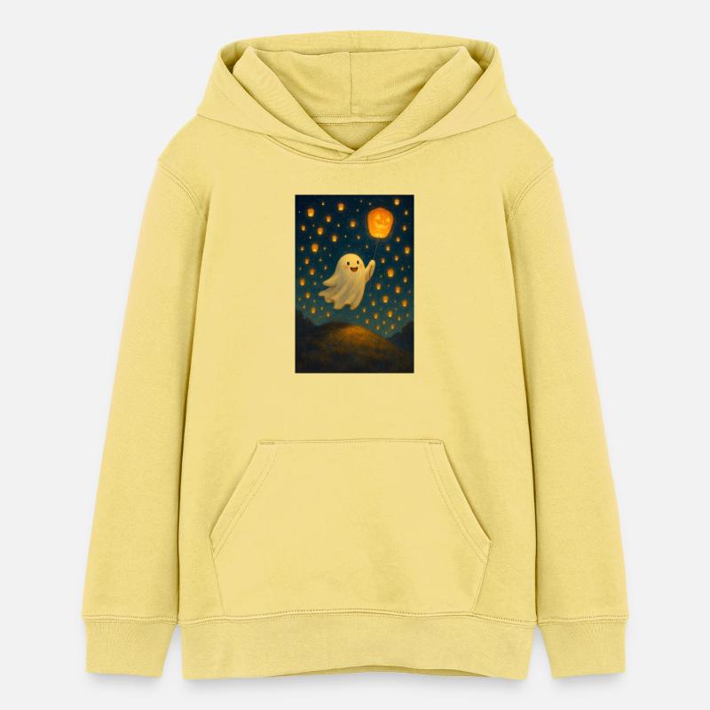 Fantôme avec citrouille-lanterne - Sweat à capuche ado bio Stanley/Stella - jaune viva 