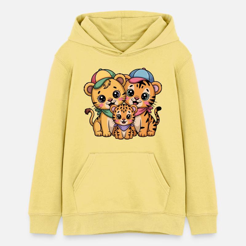 Amis Lion Tigre Léopard mignons - Sweat à capuche ado bio Stanley/Stella - jaune viva 