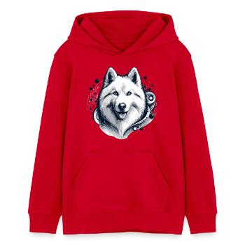 White Longhair Husky Gift - Teens Organic Hoodie by Stanley/Stella - red - Front - AI Model Teenager Female dark (150cm)