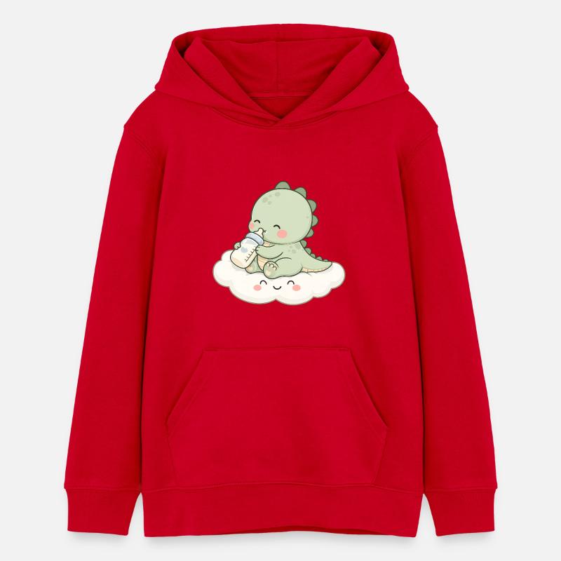 Bébé Dino mignon avec biberon - Sweat à capuche ado bio Stanley/Stella - rouge