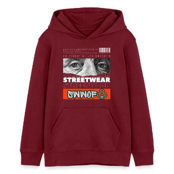 Menschheitstrauma Streetwear Kollage - Teenager Organic Hoodie Mini Cruiser von Stanley/Stella - Burgunderrot - Vorne - AI Model Teenager Male dark (155cm)
