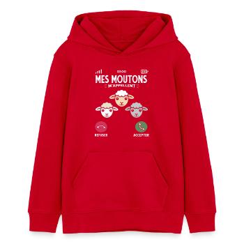 Mes Moutons m’appellent humour fermier et élevage - Sweat à capuche ado bio Stanley/Stella - rouge - Devant - AI Model Teenager Female dark (150cm)