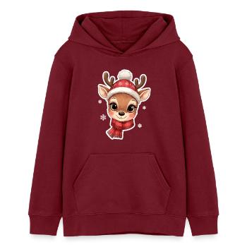 Winter deer with red scarf - Teens Organic Hoodie by Stanley/Stella - burgundy - Front - AI Model Teenager Male dark (155cm)