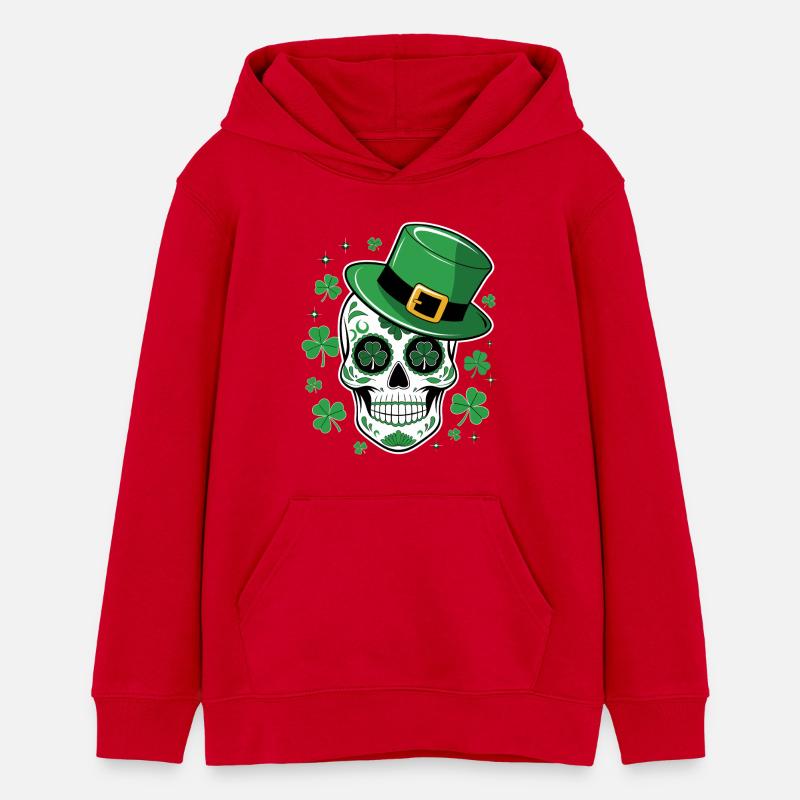 Crâne vert avec chapeau de saint Patrick - Sweat à capuche ado bio Stanley/Stella - rouge