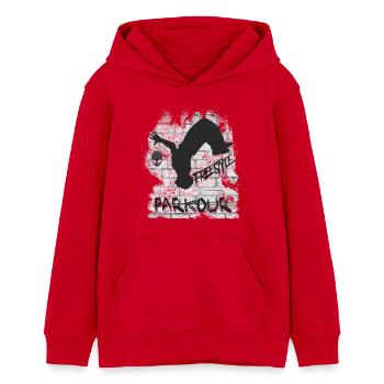 Parkour - Sweat à capuche ado bio Stanley/Stella - rouge - Devant - AI Model Teenager Female dark (150cm)