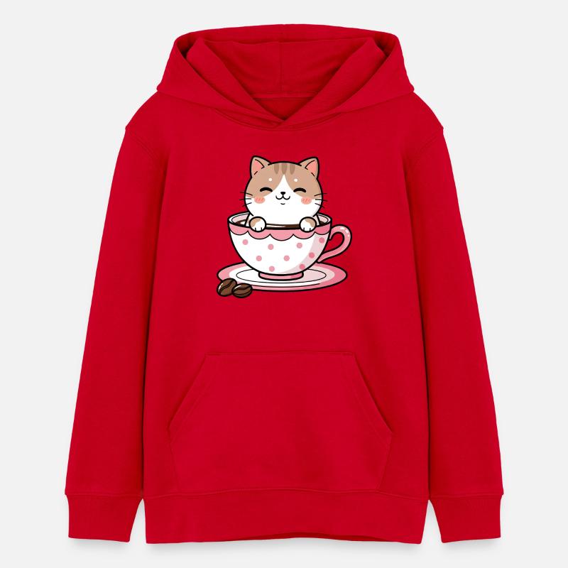Chat Douillet dans une tasse rose - Sweat à capuche ado bio Stanley/Stella - rouge