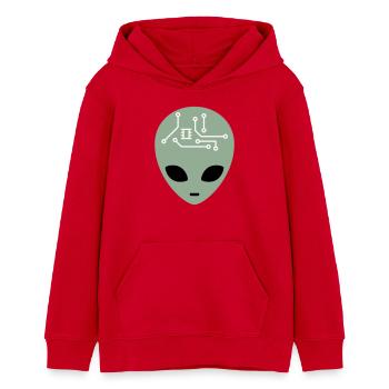 Alien Head with Circuits (three colours) - Teens Organic Hoodie by Stanley/Stella - red - Front - AI Model Teenager Female dark (150cm)