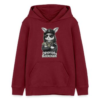 CryptoRabbit : T-shirt Blockchain Hustle - Sweat à capuche ado bio Stanley/Stella - bordeaux - Devant - AI Model Teenager Male dark (155cm)