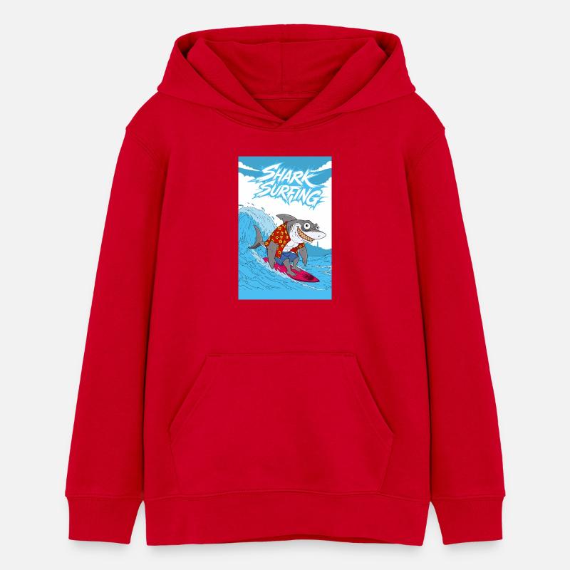Surf sur les requins - Sweat à capuche ado bio Stanley/Stella - rouge