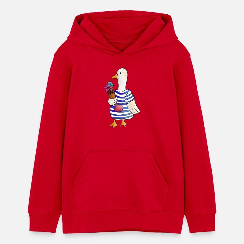 Canard fleur en style rayé - Sweat à capuche ado bio Stanley/Stella - rouge