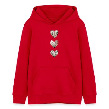 Line Hearts Triple - Teens Organic Hoodie by Stanley/Stella - red - Front - AI Model Teenager Female dark (150cm)