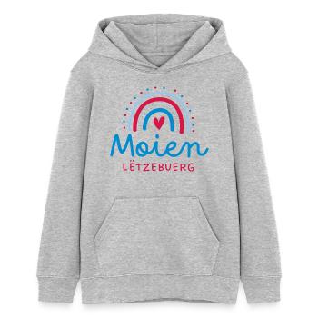 Moien – Le sourire luxembourgeois pour tous - Sweat à capuche ado bio Stanley/Stella - gris chiné - Devant - AI Model Teenager Female light (150cm)