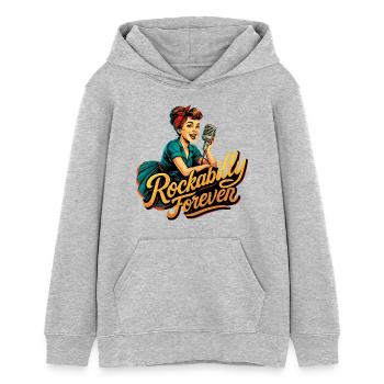 Rockabilly Forever Charcoal Microphone 50s Gift - Teens Organic Hoodie by Stanley/Stella - heather grey - Front - AI Model Teenager Female light (150cm)