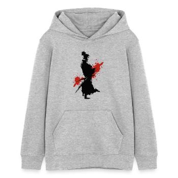 ninja manga kanji kendo aikido combat samouraï jeu - Sweat à capuche ado bio Stanley/Stella - gris chiné - Devant - AI Model Teenager Female light (150cm)