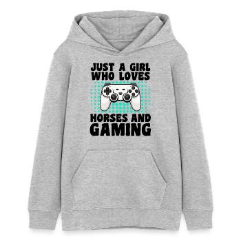 Gamer and Horses: Video Games and Equestrian Passion - Teens Organic Hoodie by Stanley/Stella - heather grey - Front - AI Model Teenager Female light (150cm)