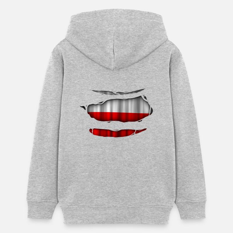 Pologne Drapeau Ripped 017 - Sweat à capuche ado bio Stanley/Stella - gris chiné