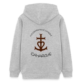 Croix camargue: foi esperance charite - Sweat à capuche ado bio Stanley/Stella - gris chiné - Dos - AI Model Teenager Female light (150cm)