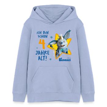 KIKA-Baumhaus Mit Fidi Geburtstagsdesign 4 Jahre - Teenager Organic Hoodie Mini Cruiser von Stanley/Stella - Sky - Vorne - AI Model Teenager Male light (155cm)