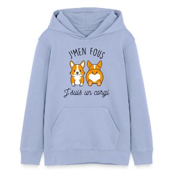 J'men fous j'suis un corgi - Sweat à capuche ado bio Stanley/Stella - ciel - Devant - AI Model Teenager Male light (155cm)