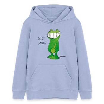 Janoschs Günter Kastenfrosch Just Smile Spruch - Teenager Organic Hoodie Mini Cruiser von Stanley/Stella - Sky - Vorne - AI Model Teenager Male light (155cm)