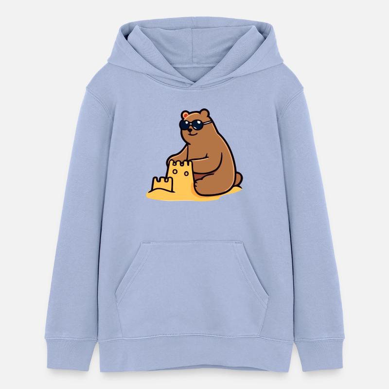 Ours au bord de la plage : le roi du château de sable - Sweat à capuche ado bio Stanley/Stella - ciel
