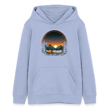 Outdoor Sonnenuntergang - Teenager Organic Hoodie Mini Cruiser von Stanley/Stella - Sky - Vorne - AI Model Teenager Male light (155cm)