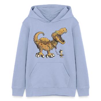 L’homme préhistorique marche avec le dinosaure Dino I - Sweat à capuche ado bio Stanley/Stella - ciel - Devant - AI Model Teenager Male light (155cm)