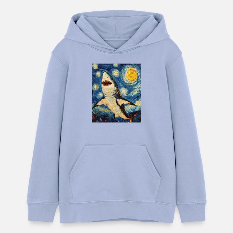 Requin Poisson Style Van Gogh Nuit étoilée - Sweat à capuche ado bio Stanley/Stella - ciel