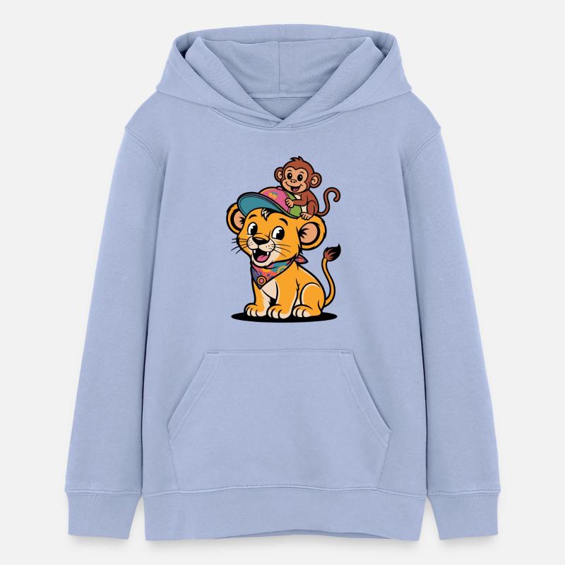 Lion et Singe mignons – Meilleurs amis - Sweat à capuche ado bio Stanley/Stella - ciel