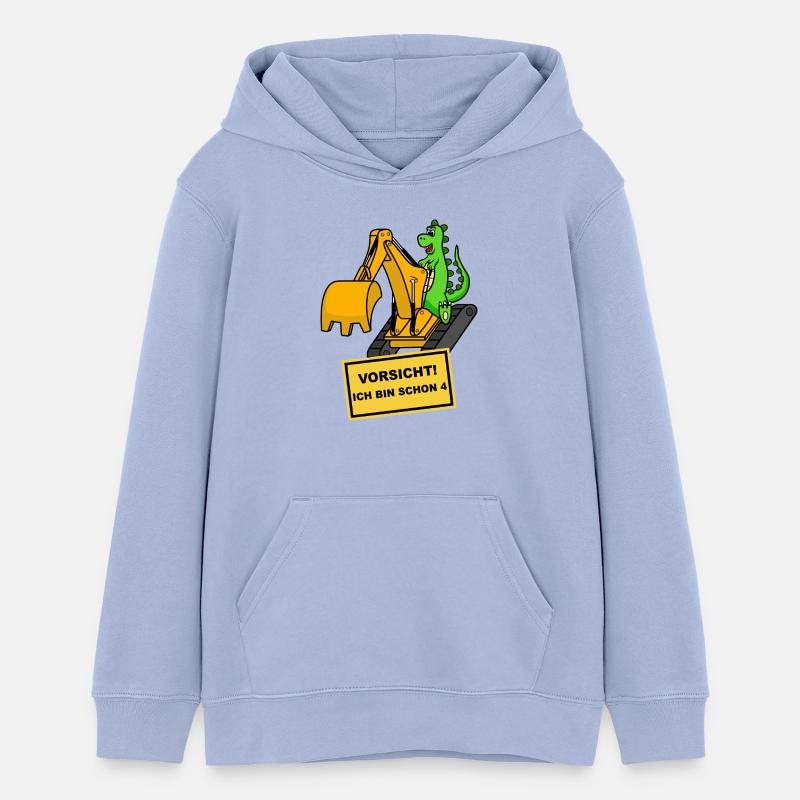 Dino Bagger 4 ans Anniversaire - Sweat à capuche ado bio Stanley/Stella - ciel