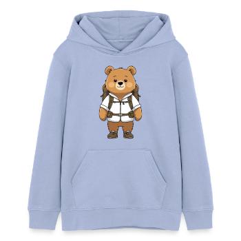 Abenteuerbär mit Rucksack - Teenager Organic Hoodie Mini Cruiser von Stanley/Stella - Sky - Vorne - AI Model Teenager Male light (155cm)