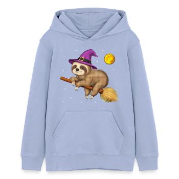 Sloth Witch Riding Broom - Teens Organic Hoodie by Stanley/Stella - sky - Front - AI Model Teenager Male light (155cm)
