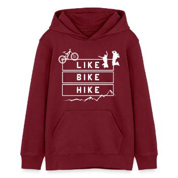 Like Bike Hike Berge Wandern – Grafikdesign Zitat - Teenager Organic Hoodie Mini Cruiser von Stanley/Stella - Burgunderrot - Vorne - AI Model Teenager Male dark (155cm)