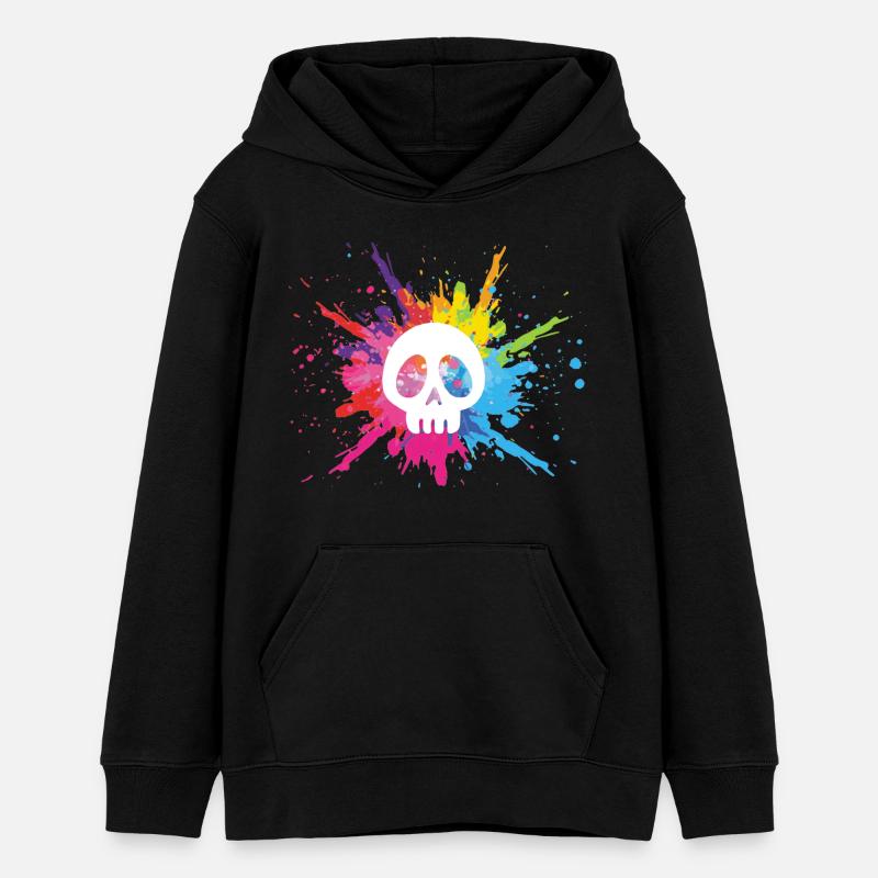 Crâne blanc et explosion multicolore - Sweat à capuche ado bio Stanley/Stella - noir