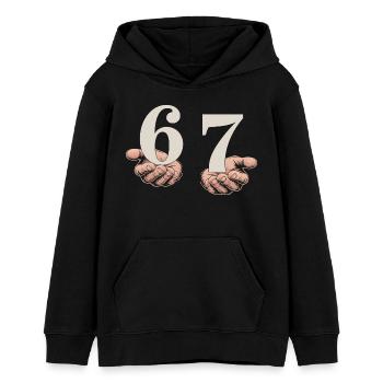 Mème 6-7 Gen Alpha | Slang Humour Tendance - Sweat à capuche ado bio Stanley/Stella - noir - Devant - AI Model Teenager Male light (155cm)