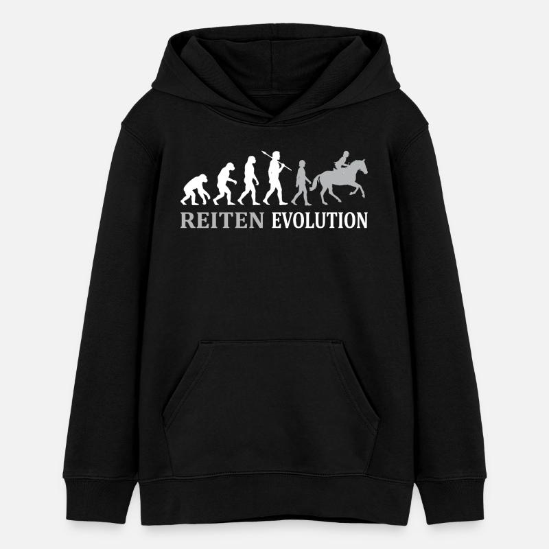 Évolution équestre – Du singe au cavalier - Sweat à capuche ado bio Stanley/Stella - noir
