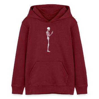 Squelette drôle avec des textos sur smartphone - Sweat à capuche ado bio Stanley/Stella - bordeaux - Devant - AI Model Teenager Male dark (155cm)